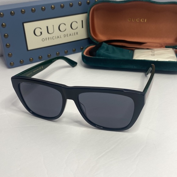 Auth - New - Gucci Sunglasses Unisex GG0926S 001 Black-Green/Grey 57-16-145mm - Picture 6 of 13